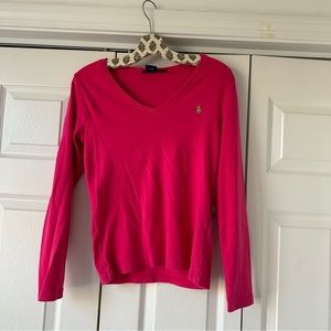 Ralph Lauren Sport Hot Pink V Neck Top